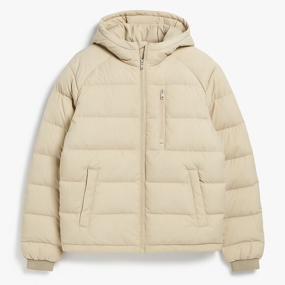 TOPMAN Beige Puffer Jacket Hooded Zip Front Men’s Size M - Picture 1 of 8